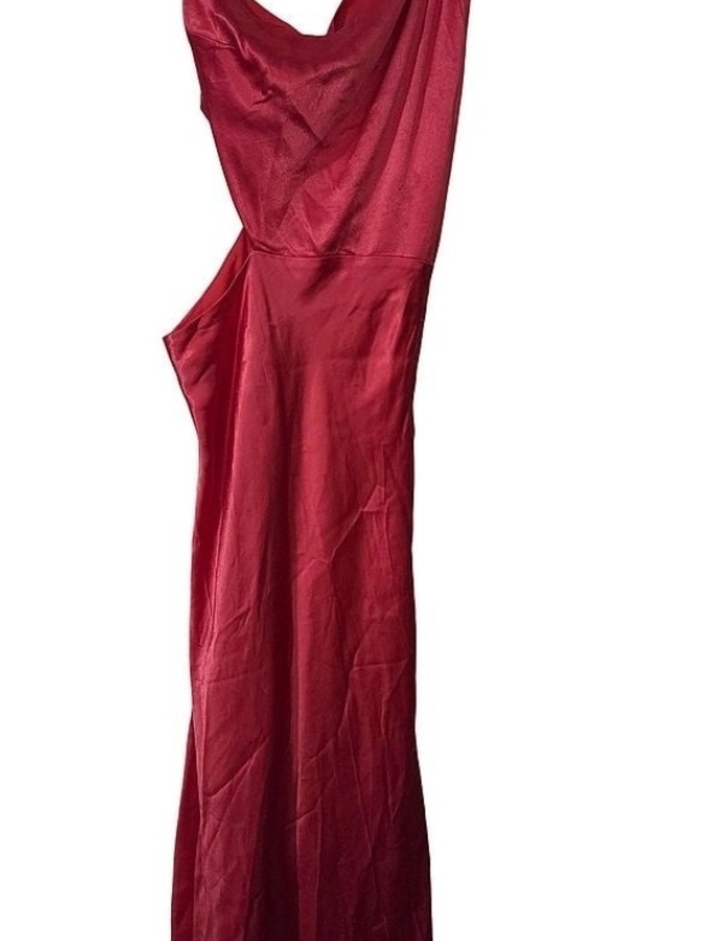 Bardot One-Shoulder Satin Gown in Red